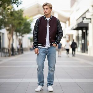 Y2K Abercrombie & Fitch Varsity Jacket Men’s Size Medium Burgundy Black Wool